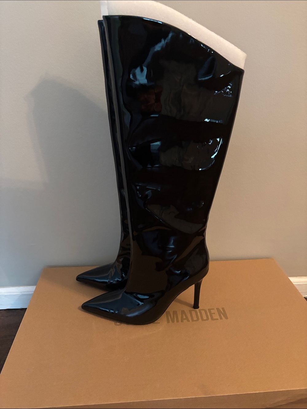 Steve Madden Black Patent Over-the-Knee Pointed Toe Stiletto Boots